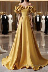 Yellow Off Shoulder Long Formal Evening Dresses Semi Formal Prom Dress